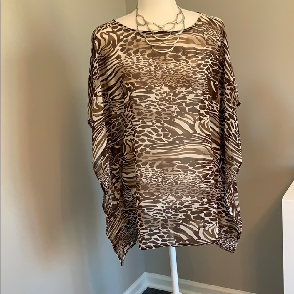 Chicos brown and ivory animal-print caftan blouse